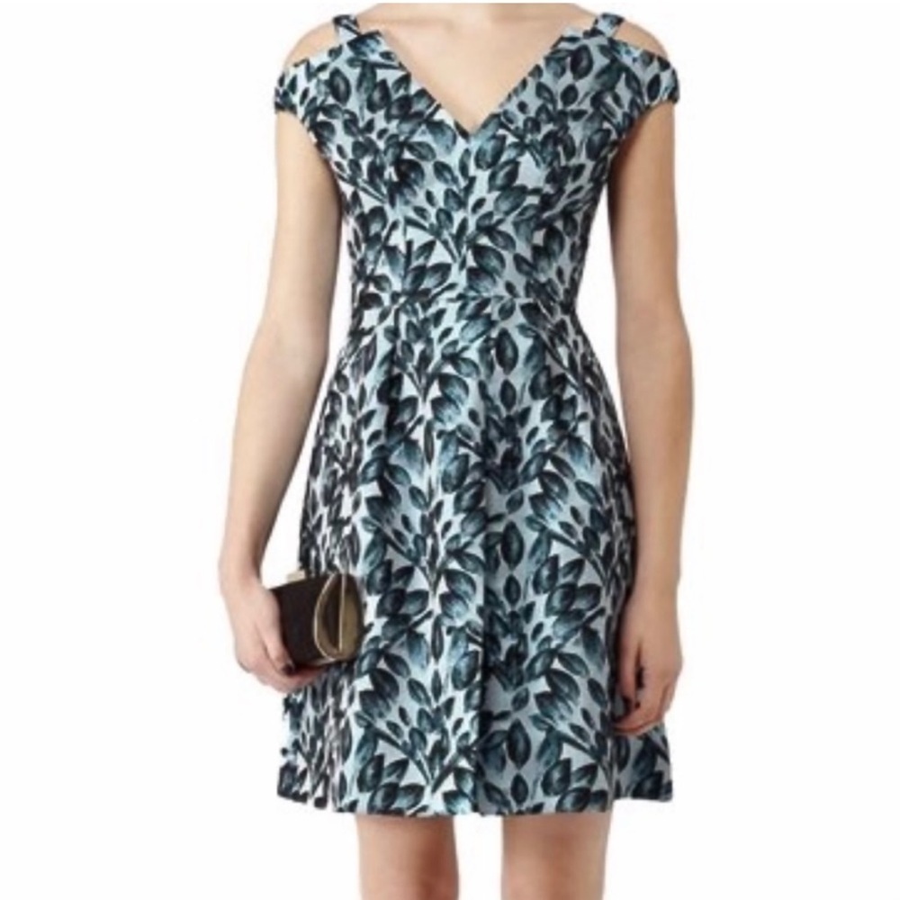 Reiss Marte Metallic Print Fit and Flare Cocktail Dress Size 4